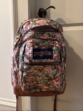 Jansport Floral Backpack in Pink, Mint & Brown Trim